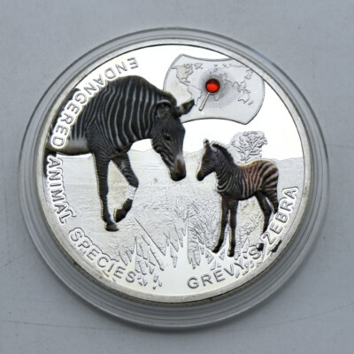 Africa Grevy's Zebra Silver Coin 2014 Zambia 1000 Kwacha