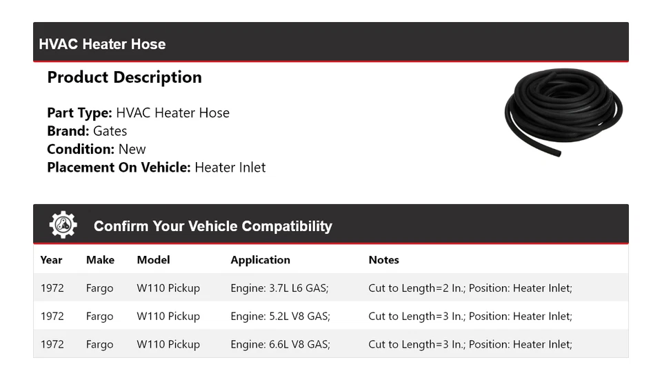 Para Fargo W110 1972 camioneta HVAC calentador manguera calentador puertas de entrada Foto 2 de 4