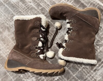 Sporto Winter Boots Leather Faux Fur Pom Poms Lace Up Women's Size