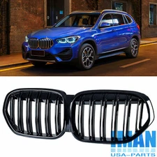 Gloss Black Double Slat Grille Front Kidney Grille For BMW F48 F49 X1 2019-2022