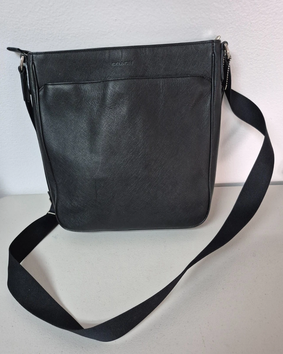 Auth COACH #F71286 Black Saffiano Leather Lexington File Crossbody