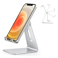 Adjustable Cell Phone Stand, Aluminum Desktop Cellphone Stand with Anti Silver