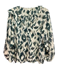Grade & Gather Sheer Long Sleeve Ruffle V-Neck Blouse SZ Small Animal Print EUC