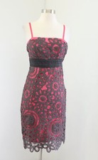 Floreat Anthropologie Sunrise and Midnight Gray Coral Pink Lace Overlay Dress 0