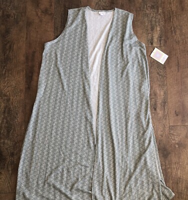 LuLaRoe Joy Vest Duster Green with Geometric shapes Large NWT