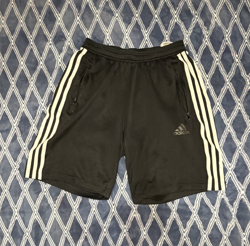 adidas Men’s Athletic Shorts S Black/White 3-Stripes Drawstring Pockets
