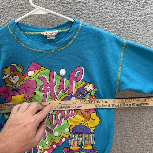 Vintage 2 Below Sweatshirt Girls Youth 12 Blue Crewneck Teddy Bears 1980s 1990s - Picture 3 of 10