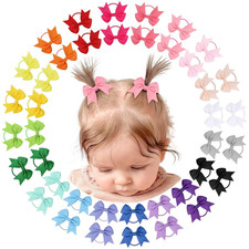 40PCS 2 Inches Baby Hair Ties, Toddler Hair Ties with Bows, Elastic Ponytail Hol