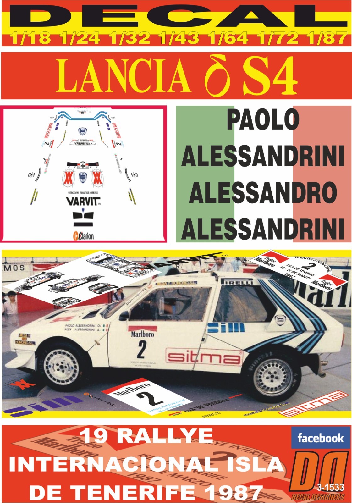 DECAL LANCIA DELTA S4 P.ALESSANDRINI R. ISLA DE TENERIFE 1987 WINNER ...