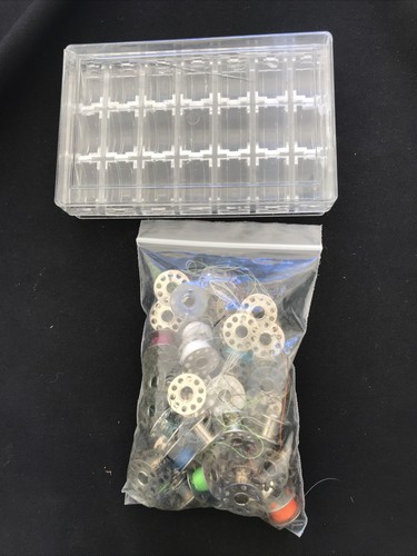 Singer 10 Hole, 4 Hole, One Hole Metal Sewing Machine Bobbins Lot Of 41 & Case