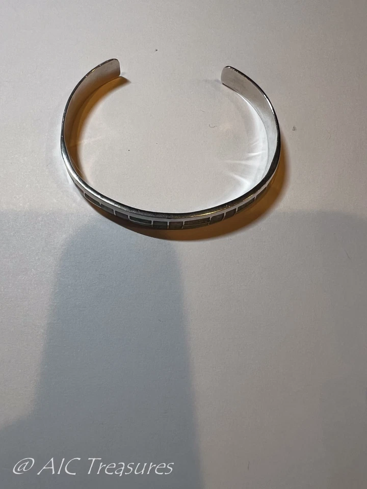 Brazalete Navajo Plata Esterlina Ópalo Triplete Chan Incrustación Firmado I. Yazzie" Foto 2 de 4