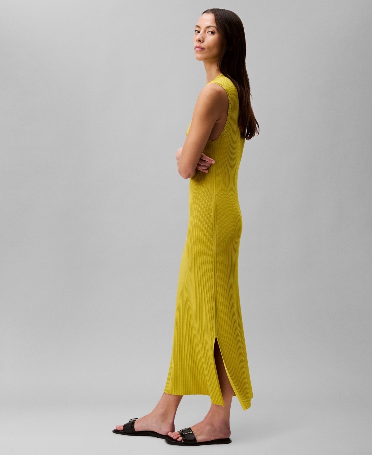 Calvin Klein Women's Ribbed Maxi Dress Warm Olive Size Xs 1701 thumbnail 3