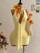 Shine Brighter Than The Sun in Our Soleia Sexy Yellow Halter Mini Dress