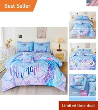Mermaid Bedding Set Kids Girls Twin Size Comforter 6 Pieces Bed in a Bag