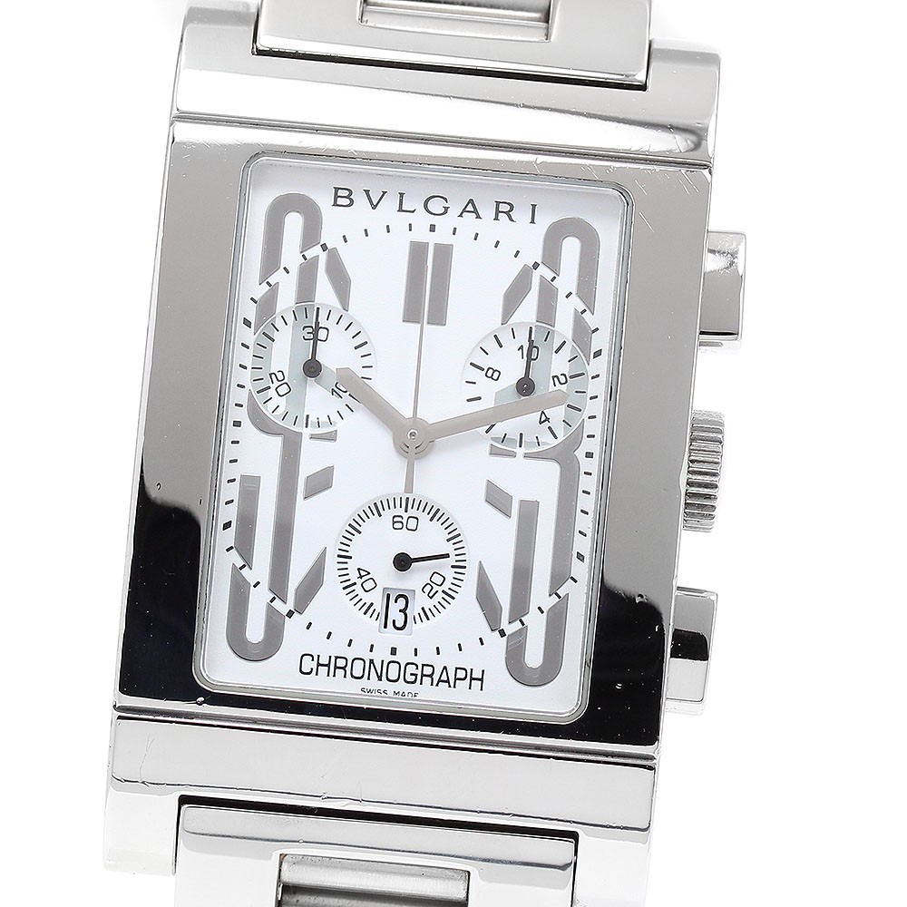 BVLGARI Rettangolo RTC49S Date Chronograph white Dial Quartz Men's Watch_902234