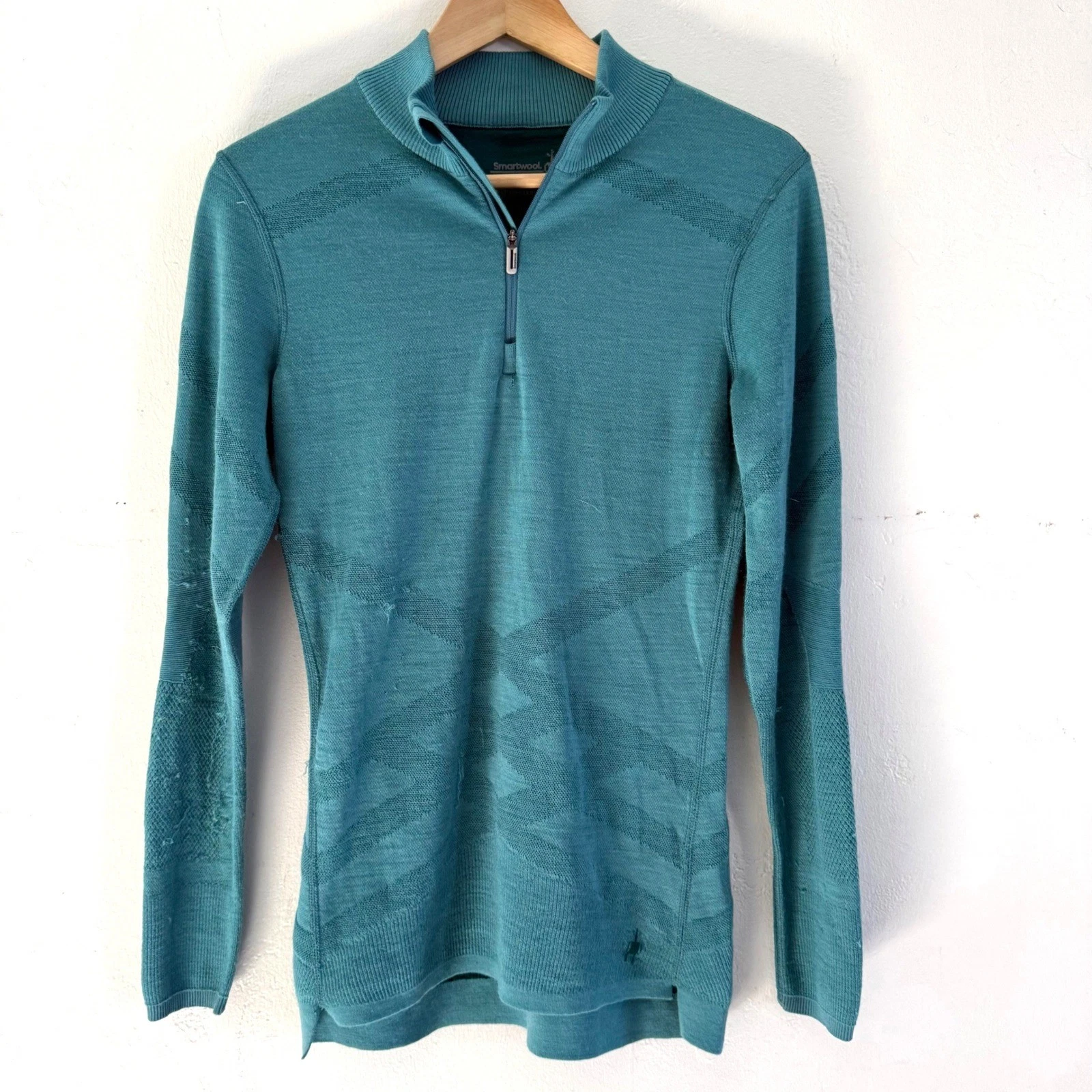 Smartwool Intraknit Merino Wool Quarter Zip Base Layer Teal Blue Womens Medium