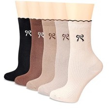 Womens Crew Socks Ankle Ruffle Socks Fashion Cotton Dress 5pairs fall Color 
