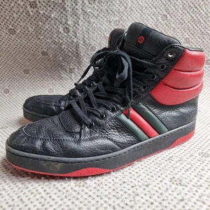 Baskets montantes à lacets Gucci en cuir noir/rouge UK 71/2 G