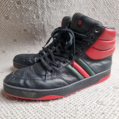 Vintage Gucci Black/Red Leather High Top Lace Up Sneaker Uk 7½ G