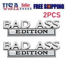 2PCS New Bad Ass Edition Emblem Car Badges Badass 3D Sticker Decal Chrome Black