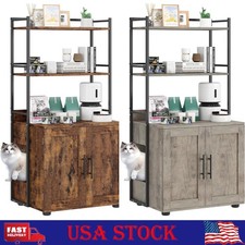 Cat Litter Box Enclosure w/ 3 Shelves and Door, 2-in-1 Cat Litter Box Furniture