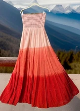 Solitaire Dress S Cute Ombré Crinkle Rayon Smocked Bodice Boho Maxi Sundress