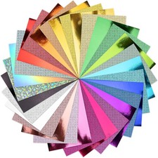 30 Pack Metallic Glitter Cardstock Paper Sheets, 6" x 8" Color Foil Mirror Shimm