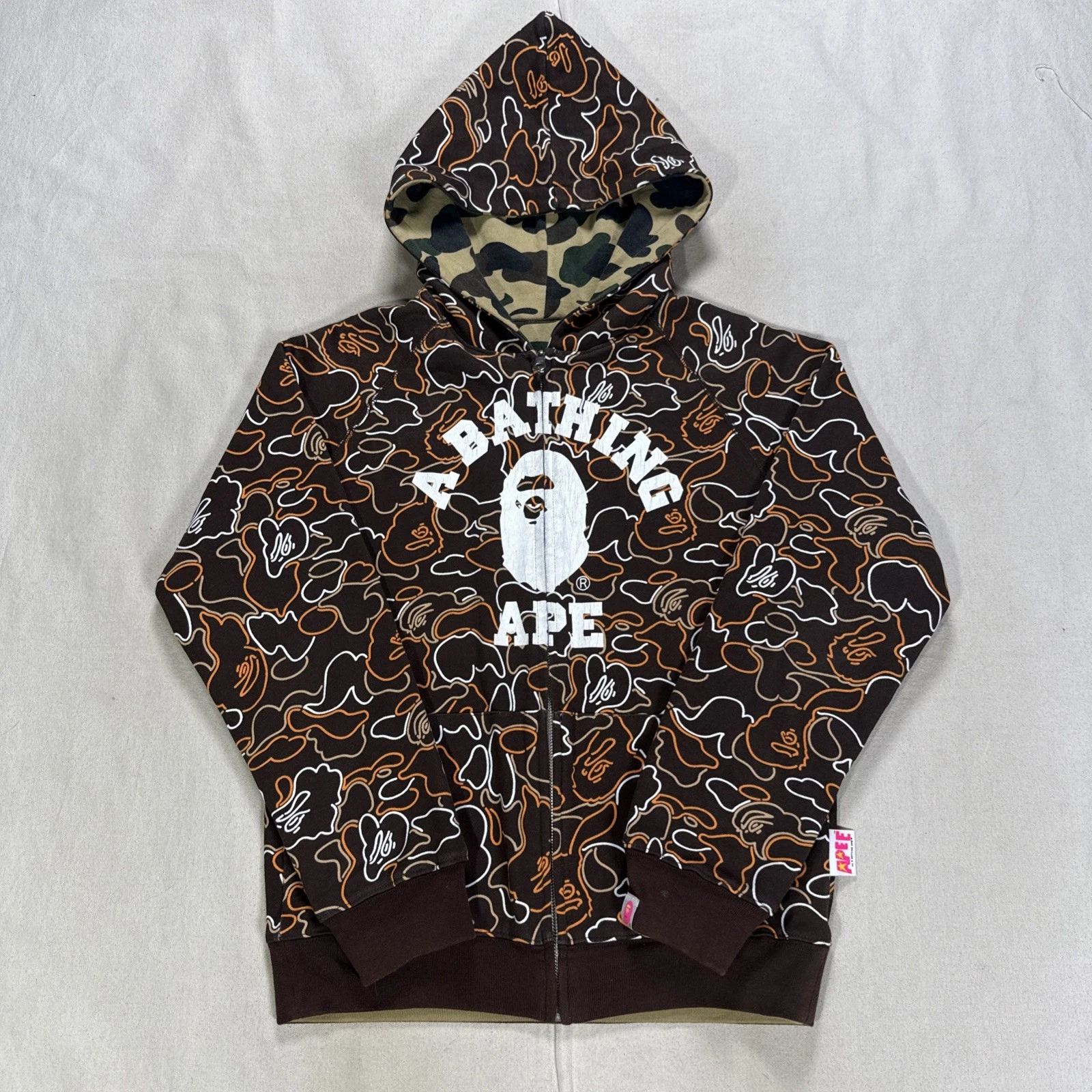 A Bathing Ape Reversible Jacket Mens Small Camo Hoodie Full Zip Pockets - product detail image 2
