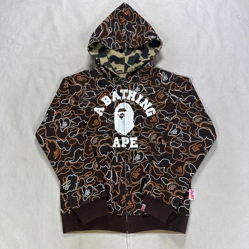 A Bathing Ape Reversible Jacket Mens Small Camo Hoodie Full Zip Pockets image 2