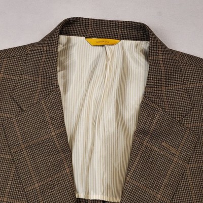 Hickey Freeman Traveler Sport Coat Men 44R Wool Yellow Label Modern Houndstooth