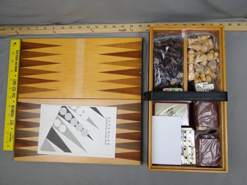 Vintage Levenger Wooden Multi Game Box Chess Backgammon Checkers Dominos Cards - Image 2 of 4