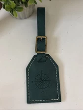 New Portland Leather Goods Luggage Tag Forest Dark Green Compass Brass Hardware