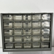 Vtg 25 Drawer Gray Plastic Organizer Storage Bin Clear Cabinet Crafts