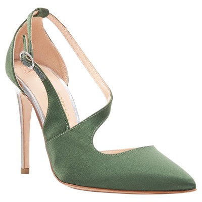 Rupert Sanderson Nanda Satin D'orsay Silver Heel Pointy Pumps Women Gree Size 36
