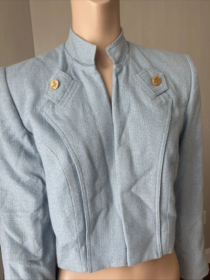 Blazer Alberto Makali Azul Recortado Vintage Años 80 Talla 6 Foto 2 de 4