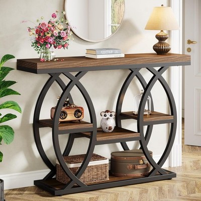 39.4'' Console Table, Industrial 4-Tier Entryway Sofa Table with Storage Shelves