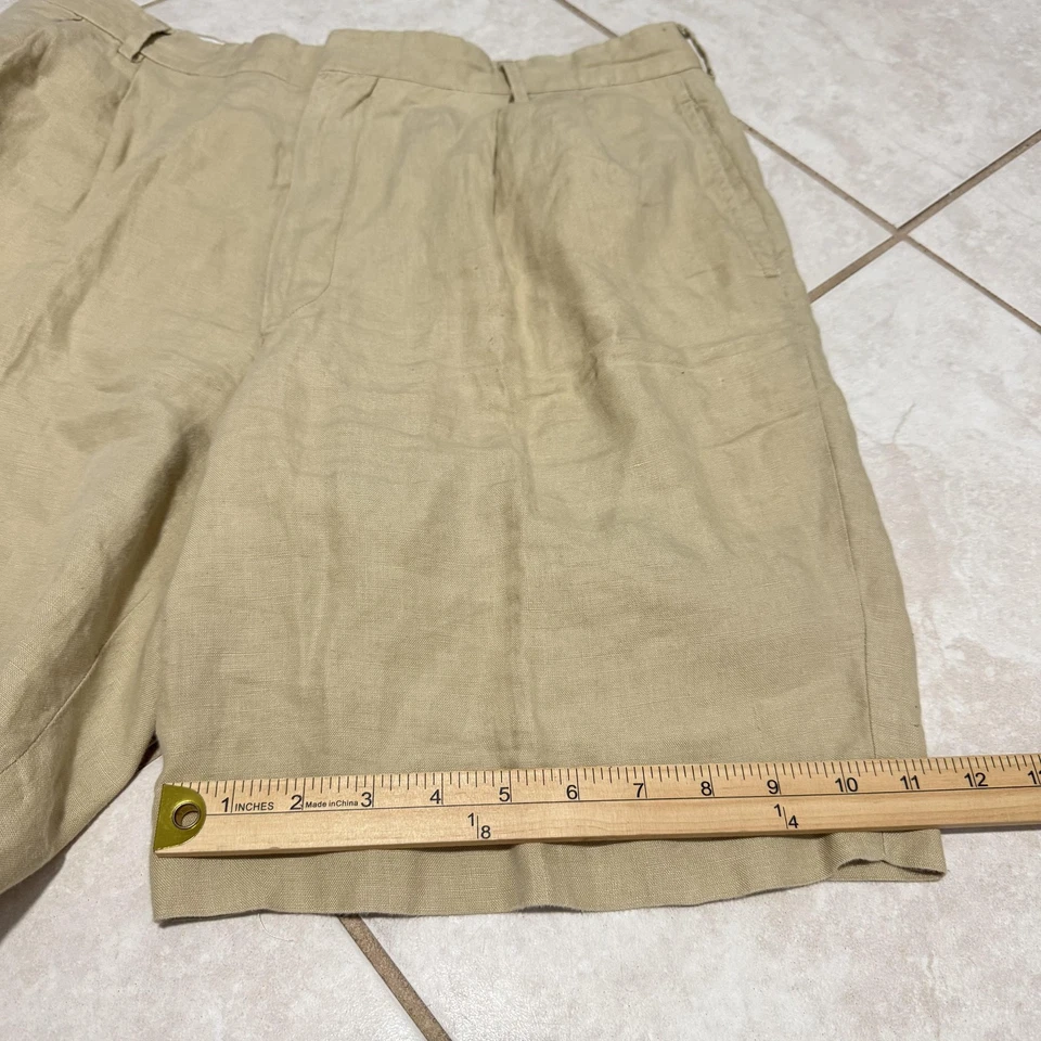 Ralph Lauren Purple Label Linen Shorts Mens Medium Made in Italy Pleated Khaki - Image 2 of 4