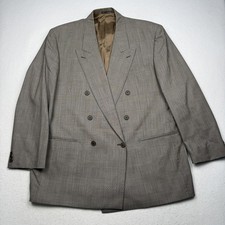 Yves Saint Laurent Blazer Mens 44 Brown Wool Double Breasted Glen Plaid Jacket