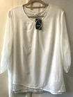 C&A CANDA White Chiffon Blouse Lined Size UK 22 Jolene Roll Tab Sleeve Tunic Top