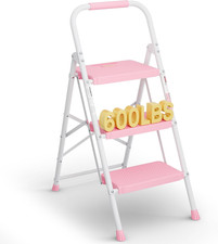 BONTEC Scala a 3 Gradini, Sgabello a Gradini Pieghevole, Capacità di Carico Max 600lbs, Acciaio Robusto