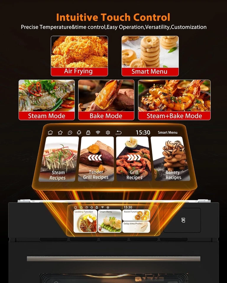 Horno de pared única de 24" con capacidad de 2,5 pies cúbicos y 8 modos pantalla táctil colorida envío a EE. UU. Foto 2 de 4