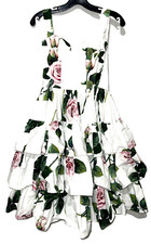 New NWT Dolce & Gabbana Rose Floral Bustier Tiered Ruffle Midi Dress US 0 IT 36
