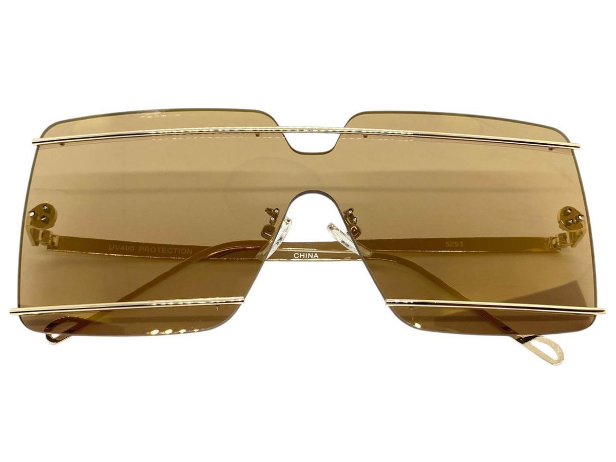 Oversized Shield Sunglasses with Gold Alloy Steel Frame, UV400 Protection Sunglasses Cholo Shield Gold Metal Frame UV400 Sun  main image 4