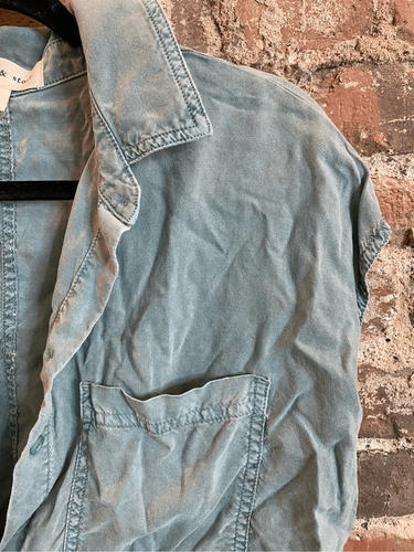 CLOTH & STONE by Anthropologie 100% Tencel Teal Mid Drift Drawstring Waist Doub - Picture 3 of 8
