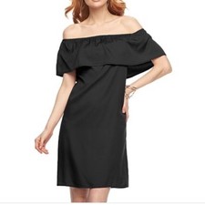 Apt 9 Black Off Shoulder Flounce Ruffle Shift Dress XS $50 NWT