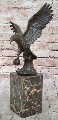 Western Art Decor Copper Bronze Marble Base Figurine Eagle Bird Sculpture Gift