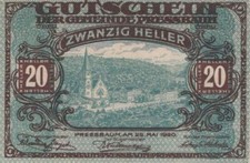 20 HELLER 1920 City of PRESSBAUM Lower AUSTRIA Notgeld Banknote #PI318.U