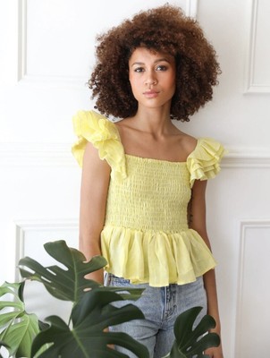 NWT! MILLE   Athena Top in Lemonade Linen   SZ L   Retail $192