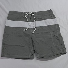 J.CREW 35 x 9" Gray White Stripe Mesh Lined Swim Trunks Shorts