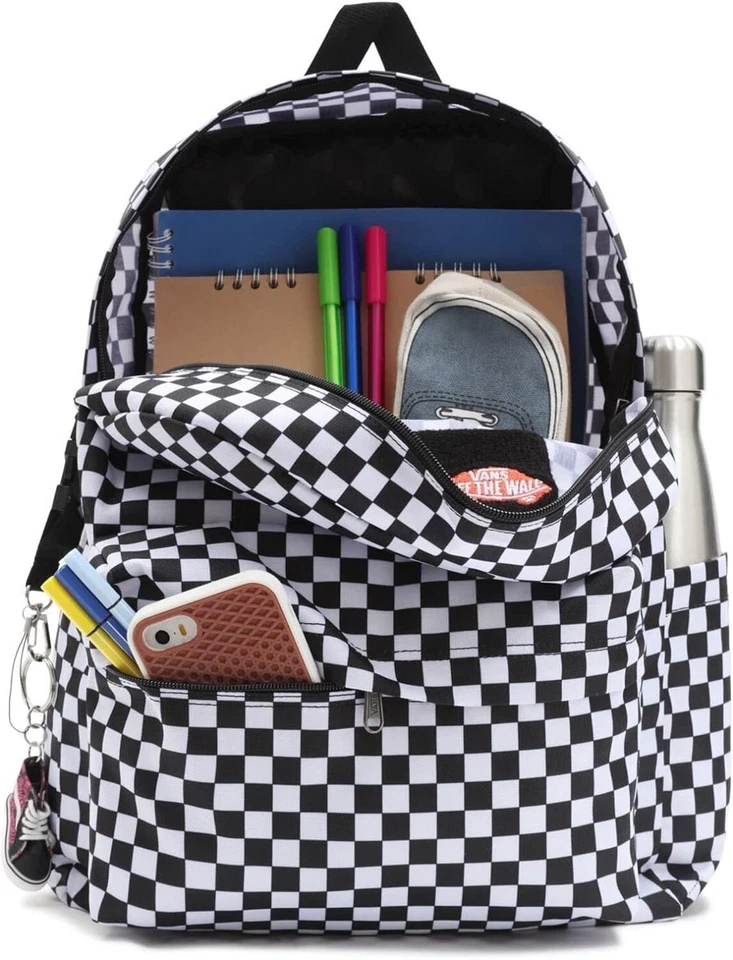 Mochila VANS Old Skool preta branca xadrez bolsa escolar BW quadriculada - Imagem 2 de 4